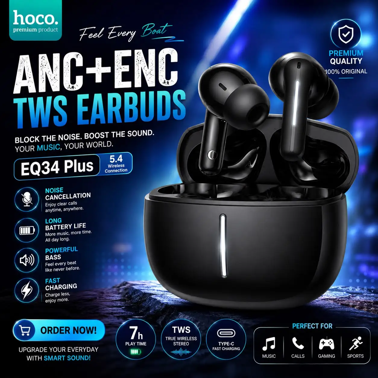 Hoco EQ34 Plus ANC+ENC TWS Earbud (App Supported) thumbnail 2