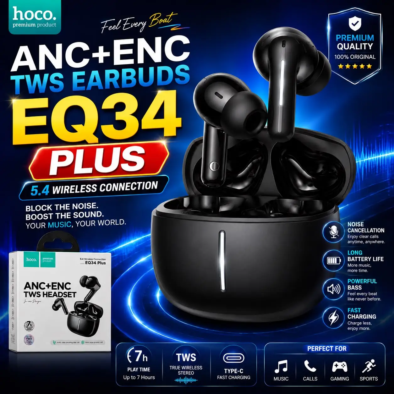 Hoco EQ34 Plus ANC+ENC TWS Earbud (App Supported) thumbnail 3