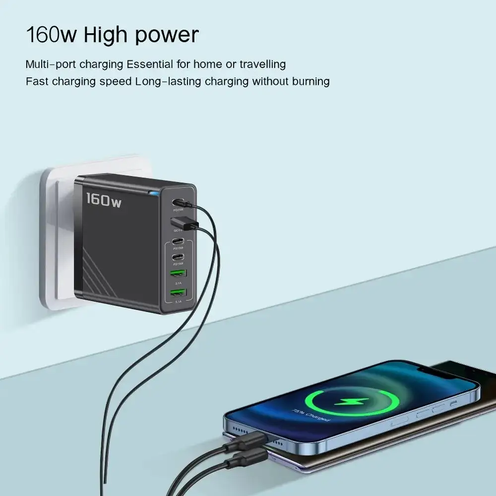 ⚡ একসাথে ৬ ডিভাইস চার্জ করুন! ১৬০W সুপার ফাস্ট USB + Type-C চার্জার 🔥📱 thumbnail 2
