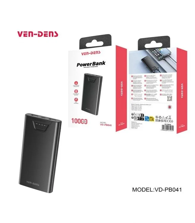 VEN-DENS 10000mAh Power Bank VD-PB041 Fast Charging Portable Charger  Dual USB Output | LED Indicator | Smart Protection | Slim & Lightweight Powerbank for Android, iPhone  All Devices By Prolific