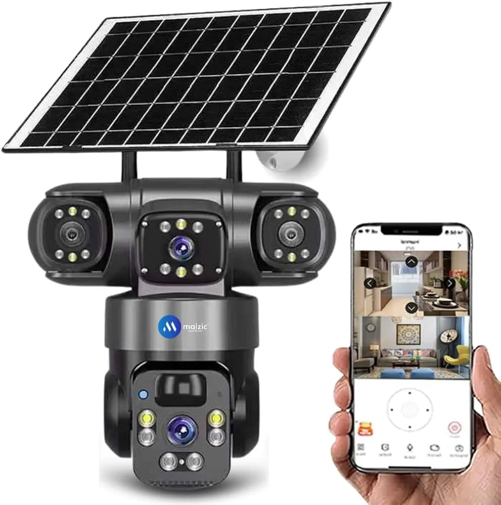 V380 Pro Three Lens Solar Powered 4G LTE Battery Backup Security Camera System PIR Motion Alarm Network CCTV Camera 3 Lens 9MP IP Camera Indoor /Outdoor Camera
