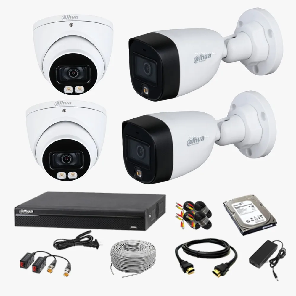 DAHUA 4-Pcs Set CCTV CAMERA PACKAGE with All Accessories (-2MP-1080p Camera) Full Set up